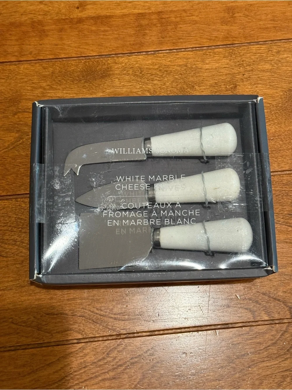Williams-Sonoma Set of 3 White Marble &Copper Cheese Knives